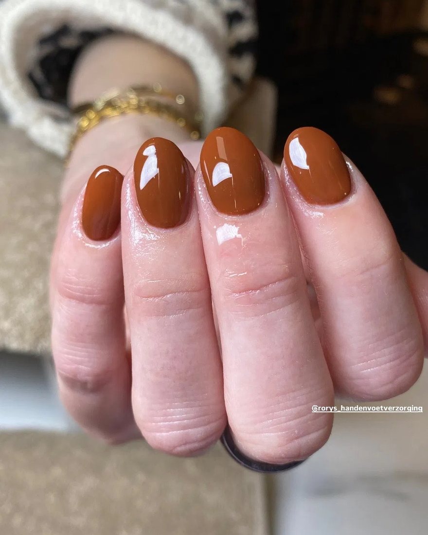 Cognacbruine nagels met een diepe glans